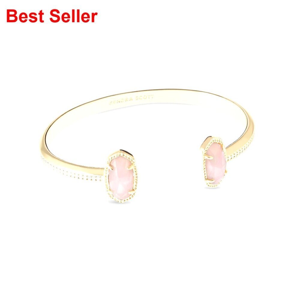 Gold-Plated Brass Cuff Bracelet, Adjustable, Pave Setting